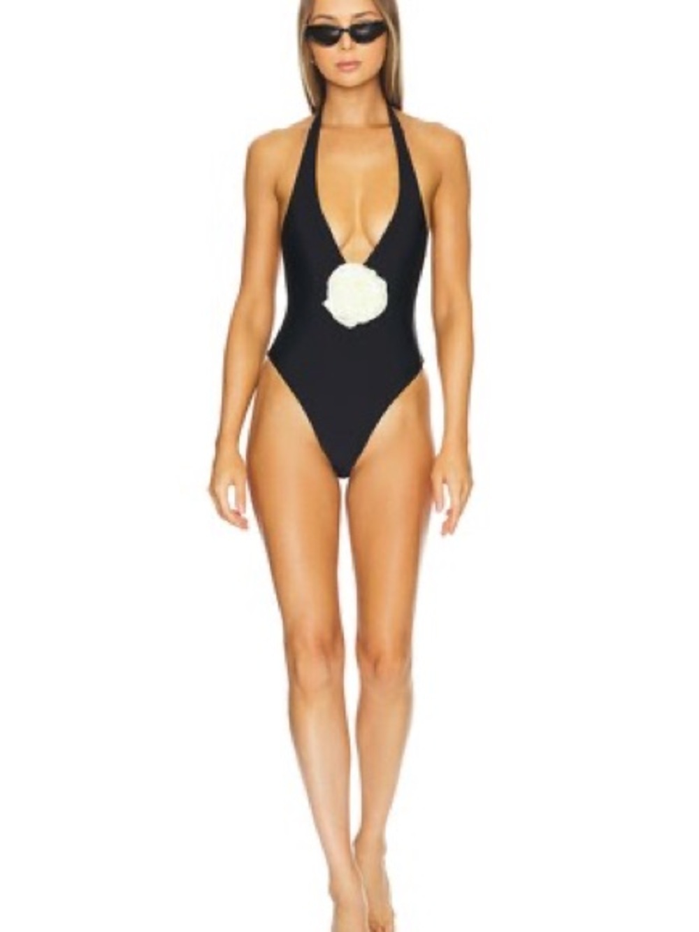Lovers and Friends Black Halter One-Piece Swimsuit w/ Rosette Detail XL